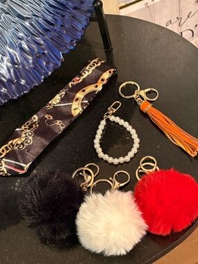 Purse Accessories 6pc Bundle- Bag Charms & Bag Scarf